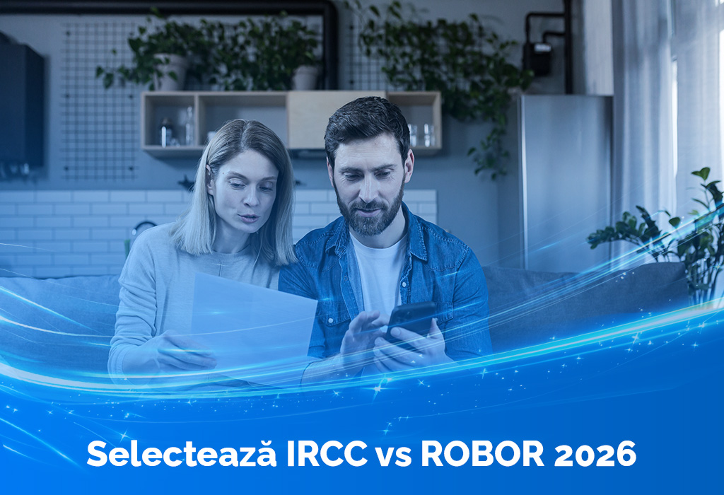 Cuplu analizând documente financiare, imagine de copertă pentru articol despre IRCC vs ROBOR 2026 – diferențe, avantaje și alegerea corectă IFN Credite.