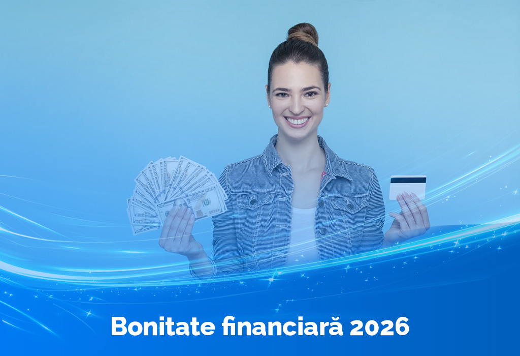 Femeie zâmbitoare ținând bani și card de credit, imagine de copertă pentru articol despre bonitate financiară 2026 – evaluare, criterii și acces la credit IFN Credite.